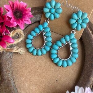 Blue Semi Stone Floral Faux Turquoise Teardrop Earrings NWT